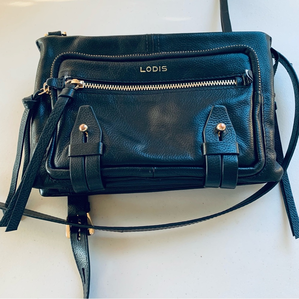 Lodis genuine black leather crossbody small handbag
